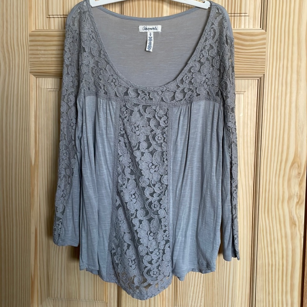 AEROPOSTALE grey lace long sleeve top | Size L | In good condition